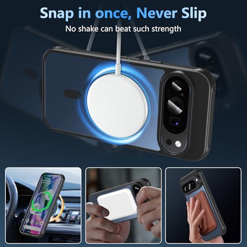 OWKEY for Google Pixel 10/10 Pro Case Compatible Magsafe with Tempered Glass, [Shockproof Military] Magnetic Translucent Slim Bumper Cover Protective Phone Case for Pixel 10/Pixel 10 Pro, Black - image 4