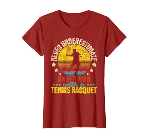 Never Underestimate an Old Man - Tennis Racket Sports Lover T-Shirt, Women, Cranberry Red, Large