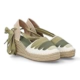 99963 Sandalia Valenciana Tipo Alpargata de Cuna para Mujer con Diseno de Tiras, Cierre de Lazada con Cuerdas. Ideal Primavera Verano. Cierre de Hebilla. Ideal para Uso Diario. Verde Talla 41