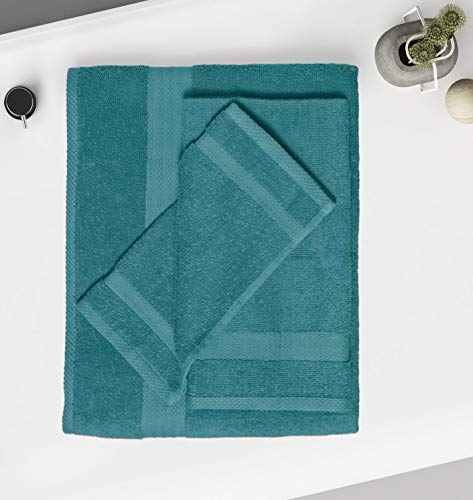 GLAMBURG Ultra Soft 8-Piece Towel Set - 100% Pure Ringspun Cotton, Contains 2 Oversized Bath Towels 27x54, 2 Hand Towels 16x28, 4 Wash Cloths 13x13 - Ideal for Everyday use, Hotel & Spa - Teal