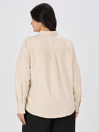 Image of Style Quotient Plus Women Blue and White Stripe Polycotton Regular Formal Shirt