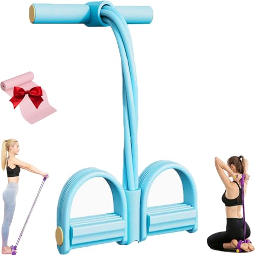 Upper Belly Resistance Band 4/6/8-Tubes Multi-Functional Foot Pedal Fashion Puller Exercise Trainer Natural Latex Tension Rope Fitness Equipment with Handles for Waist Arm Leg Yoga (E 4Tubes)