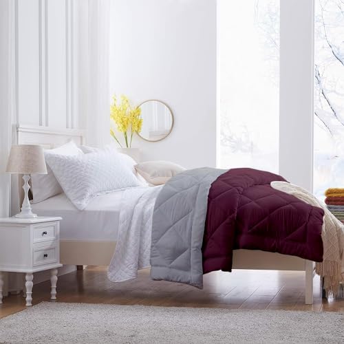 Image of 600 GSM Heavy Winter Single Bed Comforter | Microfiber, Breathable, Reversible,Soft, Lightweight & Machine Washable Comforter for Single Bed 60x90 Inch - WineSilver