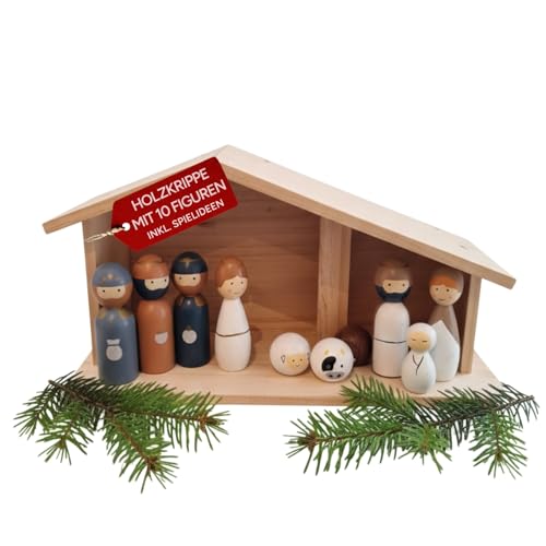 Eli® Weihnachtskrippe aus Holz für Kinder Bausatz inkl. Krippenfiguren - Tiere und Spielanleitung - Komplettset Kinderkrippe - Holzkrippe - Geschenk für Jungen - Mädchen - Weihnachtsgeschichte