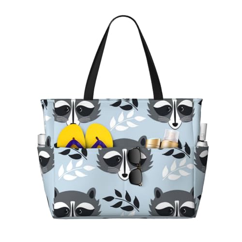 Sac de plage raton laveur grand format avec poignées renforcées femme