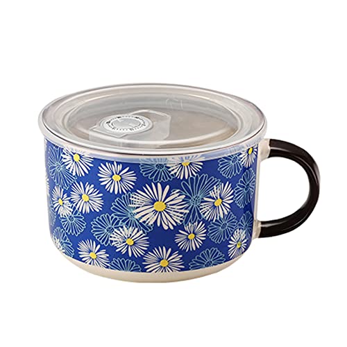 Ciotola for cereali, scodella for zuppa, ciotola for tè, ciotola for noodle istantanei in ceramica giapponese da 800 ml, a forma di tazza di porcellana con coperchio e manico, ciotola for cereali for
