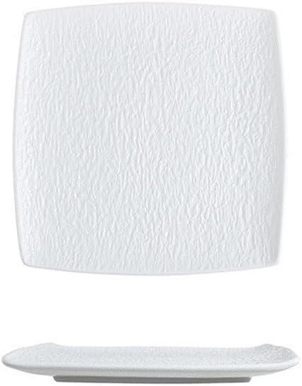 Dinner Plates 9 Inch Matte Ceramic Dinner Plates, Square Black White Retro Grill Dishes(White)