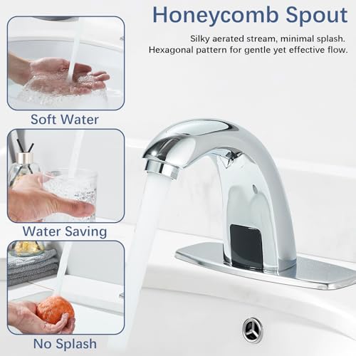 Touchless Bathroom Faucet Automatic Motion Sensor Tap Deck Mount Commercial Smart Faucet with Water Mixer Valve and Control Box Chrome by DanPiang - Image 6