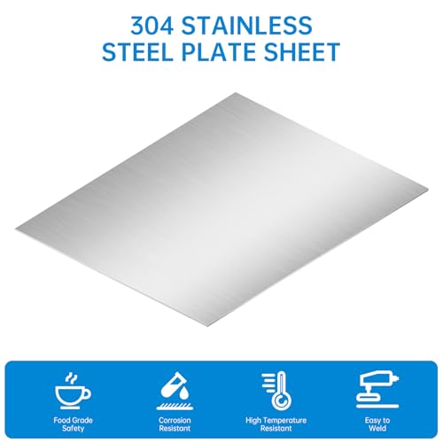 Image of 16 x 12 Inch 304 Stainless Steel Sheets, 11Gauge Thickness Stainless Steel Plates Stainless Steel Shim Plates Metal Sheets for Kitchen DIY Craft Making (3 mm / 1 /8 Inch Thickness)