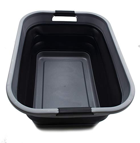 Image of SAMMART 41L (10.8 gallon) Collapsible Plastic Laundry Basket - Foldable Pop Up Storage Container /Organizer - Portable Washing Tub - Space Saving Hamper /Basket, (Rectangular, Grey /Black)