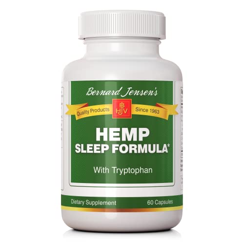 Bernard Jensen's Hemp Sleep Aid With Tryptophan - Herbal Pills For Adults With Magnesium, Valerian, L-Theanine, L-Tryptophan, Gaba, And Taurine For Relaxing Sleep, 60 Capsules #TOP30
