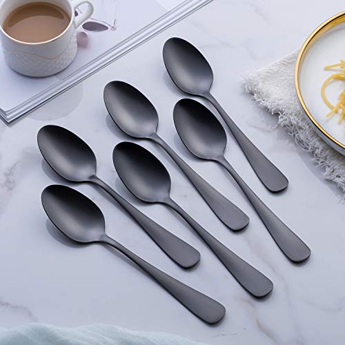 Matte Black Dinner Spoon, GoGeiLi Stainless Steel Satin Finish 7.8-inch Silverware Flatware Spoon Set, Service for 6, Dishwasher Safe by GoGeiLi - Image 2