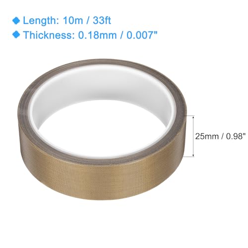 Image of MECCANIXITY 1 Pcs High Temperature Tape 25mm PTFE Coated Fabric Tape Heat Resistant Tape for Vacuum Sealers Adhesive Tape 10m /33ft Brown 0.18mm Thickness