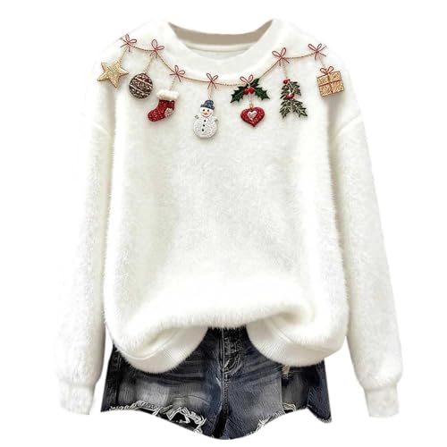 Flanell Weihnachtspullover Damen,Fleece Christmas Sweater Warmer...