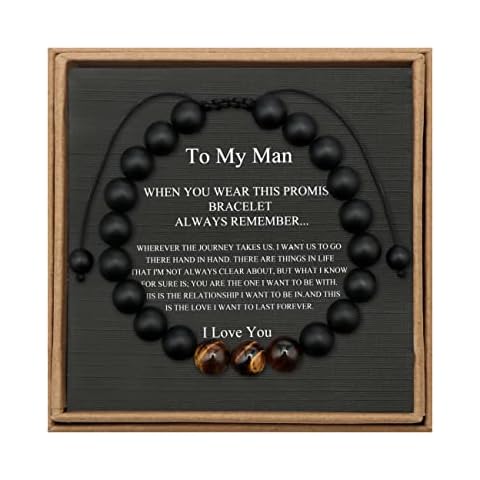 JoycuFF Gifts for My Man Mens Bracelets Black Matte Agate Stone Natural Tiger Eye Bracelet Bead Bracelets Adjustable Special New Year Christmas Birthday Gifts for Him Cover