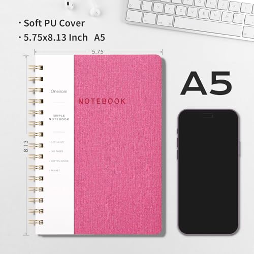 Image of Spiral Notebook-5.75 inch x 8.125 inch College Ruled Journal with Inner Pockets and 160 Pages,PU Leather Cover Business Journal, Twin-Wire Binding Notebook Perfect for Office & Home School Supplies Rose Red