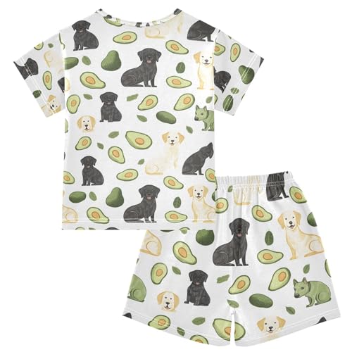 ALAZA Cartoon Puppy Dog Avocado Pajamas Set Short Sleeve Cotton Sleepwear Summer Pjs 2 Piece 5-14Y2