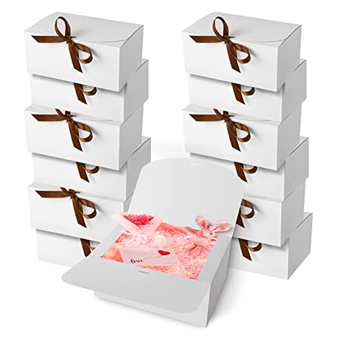 12 PCS Gift Boxes with Lids, 10x10x4 Inch White Gift Boxes For Present, Kraft Paper Gift Box With Ribbon , Bridesmaid Proposal Box For Wedding, Birthday, Party, Packaging,baby shower，Present Crafting