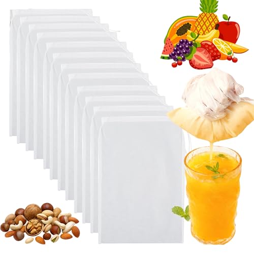 YOOSI 12 Pièces Étamine Alimentaire, Sac à Lait Végétal 20×30cm Réutilisables Filtre Mousseline Alimentaire en Nylon avec Cordon de Serrage, pour Fromage, Jus de Fruits, Jus de Légumes