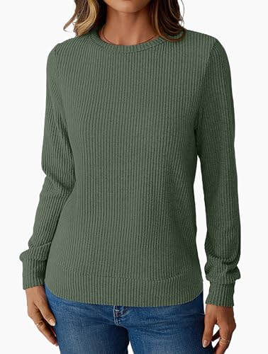 Womens Tops Long Sleeve Lightweight Shirts 2025 Fall Fashion Trendy Pullover Tops Crewneck Knit Tee Sweatshirts3