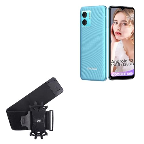 BoxWave Holster Compatible with Doogee N50 2023 (6.52 in) - ActiveStretch Sport Armband, Adjustable Armband for Workout and Running - Jet Black