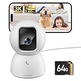 5MP Camera for Home Security, Free 64GB SD Card, Non-Subscription AI Human/Pet/Facial Detection, 3K Dog Cat Pet Camera with Phone APP, 360 Coverage, 2-Way Talk, IR Night Vision, 2.4G 5G Dual Band WiFi