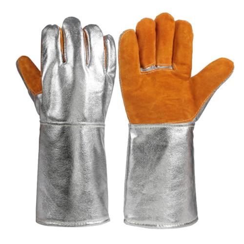SoClaay Aluminized Leather Heat Resistant Gloves – Heavy Duty Pottery Kiln Gloves for Ceramic Firing, High Temperature Handling, and Studio Safety