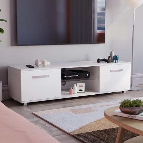 Vida Designs Cosmo LED TV Unit 2 Door Modern Gloss Matte MDF Living Room Cabinet Media Stand Furntiure RGB Light White 140cm