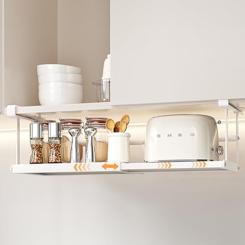 Xonusin Hanging Spice Rack Organizer for Cabinet, Under Cabinet Expandable Spice Racks No Drill Multifunctional Seasoning Organizer for Kitchen Storage