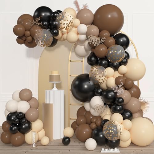 Amandir 153pcs Black Brown Nude Balloon Garland Arch Kit Different Sizes