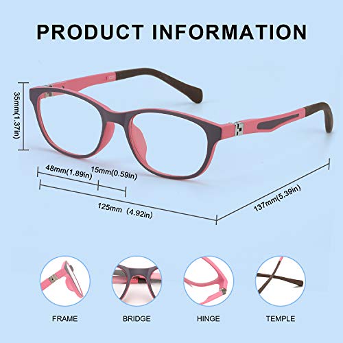 SODQW Kids Blue Light Blocking Glasses, Computer Gaming TV Phone Glasses for Boys Girls Age 3-12, Anti Eyestrain & UV Protection (Grey and Pink Frame/Blue Light Glasses) - Thumbnail 3