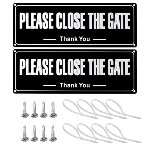 2Pcs Please Close The Gate Signs, Stainless Steel Close Shut The Gate Signs for Outside,Personalised Metal Keep Closed plaque with Cable Ties Screw Rope for Garden House Shed Fence Door Indoor Outdoor