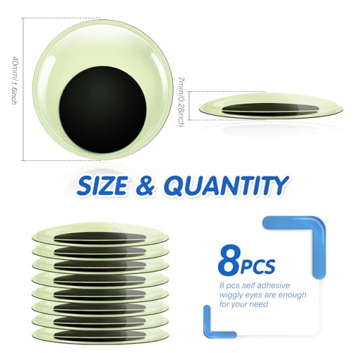 TOAOB 8 peças que brilham no escuro Wiggle Olhos arregalados autoadesivo luminoso olhos arregalados