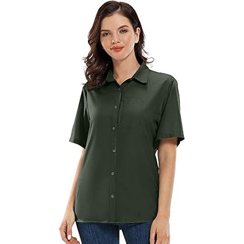 Womens UV UPF 30 Sun Protection Quick Dry Breathable Short Sleeve Hiking Sailing Outdoor Shirts (5035 Army Green XL) Cover