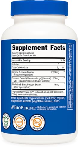 image for Nutricost Turmeric Curcumin with BioPerine and 95% Curcuminoids, 2300m