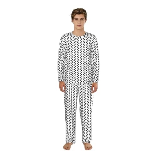 Pyjama homme manches longues vêtement de détente confortable imprimé noir blanc taille S-3XL