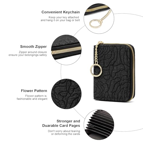Image of RNIEGA Credit Card Holder RFID Blocking Small Wallet for Women Vegan Leather Card Case Wallets with Zipper Keychain
