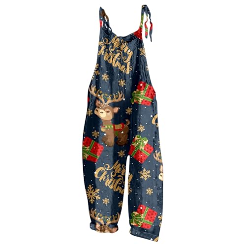 Mono de Navidad para mujer, estampado de muñeco de nieve, tirantes ajustables, pierna ancha, corte holgado, talla grande, para ocasiones festivas