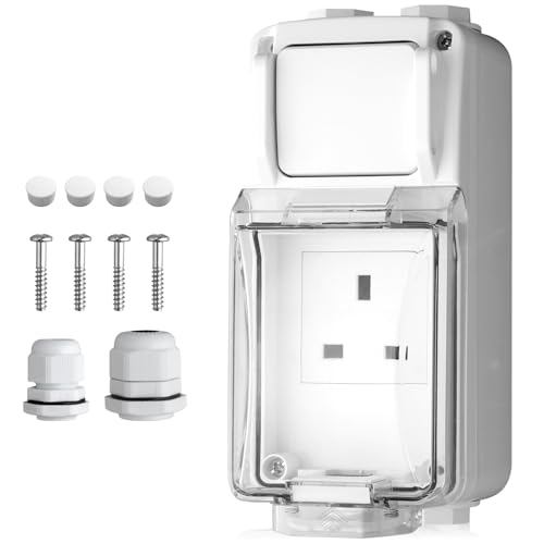 EYPINS Outdoor Socket Waterproof, IP66 Rated, Independent Power Switch, Single Plug, White