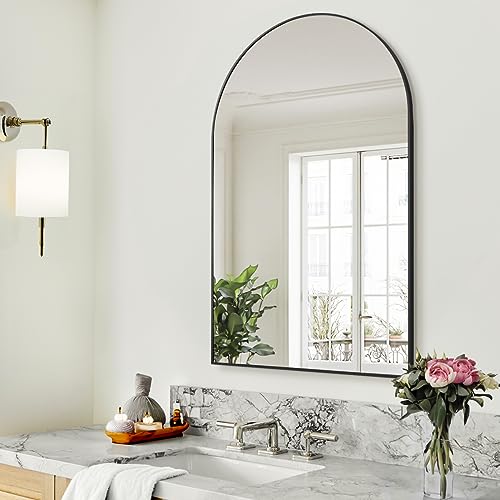 Image of BEAUTYPEAK 26 inchx38 inch Arch Bathroom Mirror, Wall Mounted Vanity Metal Frame Mirror for Bedroom, Entryway, Living Room, Black
