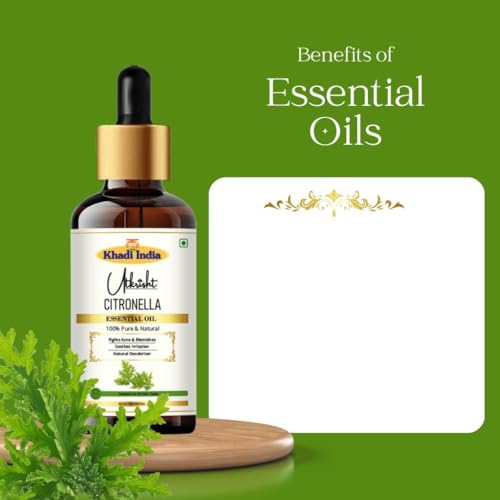 Image of Khadi Citronella Essential Oil 15ml | Pure & Natural Oil | Moisturizes, Nourishes, Deodorizes, Soothes Irritation | Aromatherapy, Skin Care, Hair Care, Massage, Relaxation Oil with Dropper