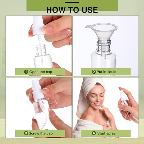 Uiifan 200 Pcs Mini Clear Spray Bottles 1 oz Small Empty Plastic Fine Mist Spray Bottles with Small Funnels for Essential Oils Travel Alcohol Perfumes4