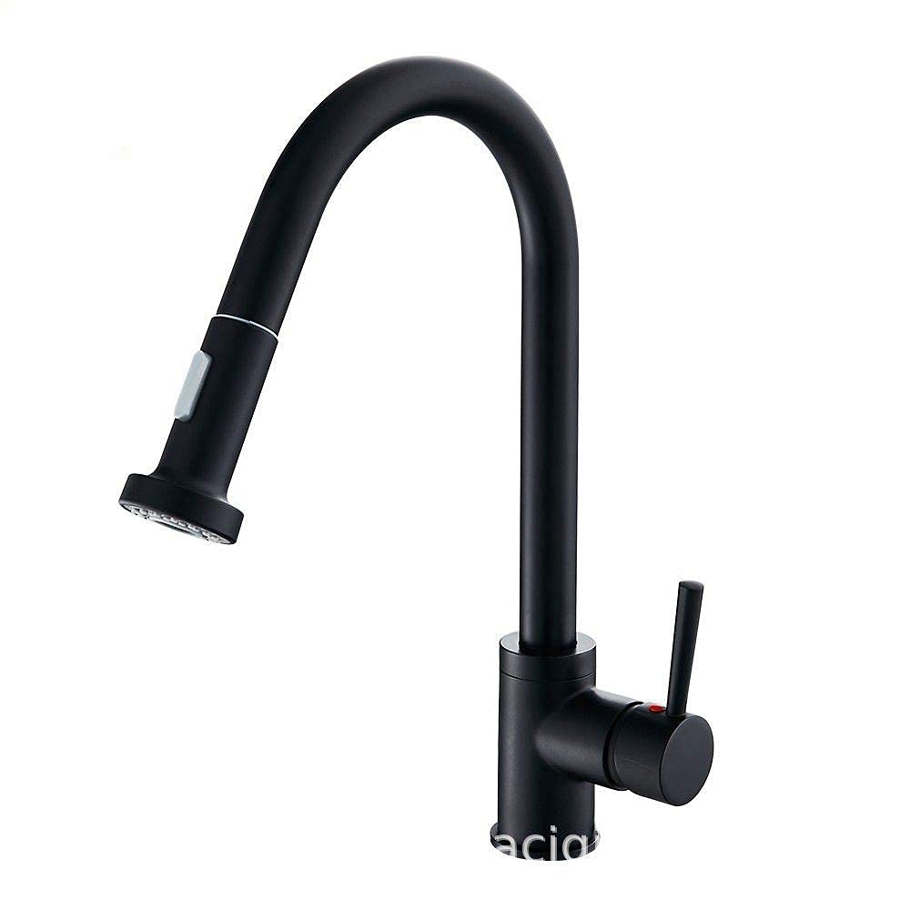 Robinet de cuisine noir en cuivre avec douchette extractible et ressort pour évier