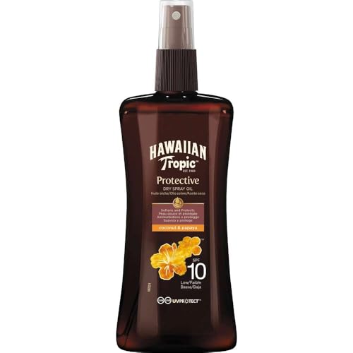 Hawaiian Tropic Protective Dry Spray Oil - Aceite Seco Bronceador con Protección Baja SPF 10 , Fragancia de Coco y Papaya , 200 ml, 1 ud.