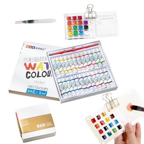 Aquarellfarben-Set im Taschenformat, Aquarell-Reisefarben-Set, tragbares Aquarell-Reise-Set, Acryl-Aquarell-Palette, Reisekünstler,...