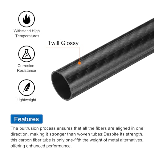 QUARKZMAN 2Stk Kohlefaser Rohr 20 x 22 x 330mm Glänzende Oberfläche Stange 3k Rolle Umwickelt Reines Kohlefaser Rund Rohr für Rc Flugzeug Multikopter