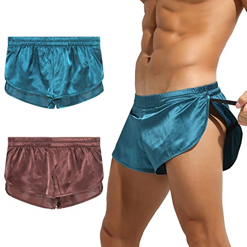 Panegy Men's Satin Boxer Shorts with Large Split Sides Casual Lounge Athletic Shorts
