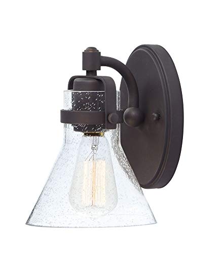 Image of Maxim Lighting Seafarer 1-Light Wall Sconce | Oil Rubbed Bronze Steel Finish | Seedy Glass Shade | Industrial Indoor Light Fixture | Ideal for Hallways, Bedrooms & Bathrooms | Dimmable | 26111CDOI