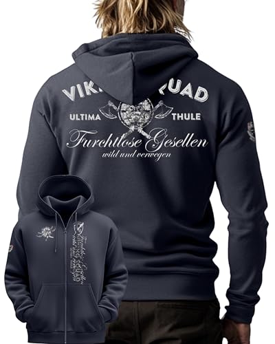 NORDGARD Hoody Squad in Marineblau I Größe S I Sportlicher Zip-Hoodie für Damen & Herren I Unisex-Kapuzenpullover aus Baumwolle I Viking Sweatshirt mit Kapuze I Moderner & hochwertiger Pullover