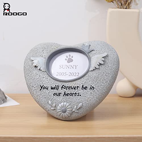 Roogo Heart-Shaped Pet Memorial Stone With Angel Wings And Sunflower Design, Indoor Outdoor Dog Or Cat Garden Backyard Marker Grave Tombstone, Loss Of Cat/Dog Gift #TOP6